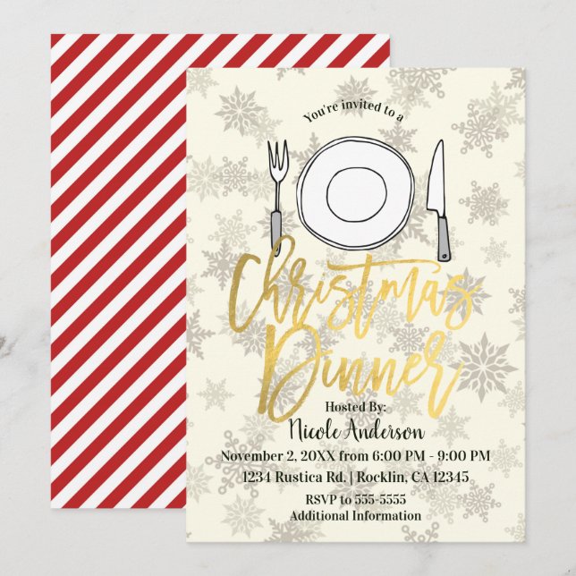 Invitación NAVIDADES cena fiesta de vacaciones Cream Ivory St (Anverso / Reverso)