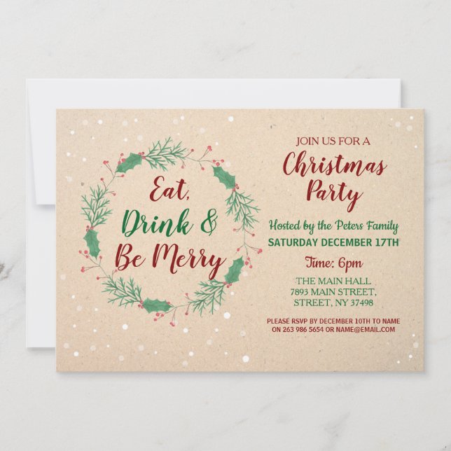 Invitación Navidades Cena Fiesta Día festivo Nieve festiva (Anverso)