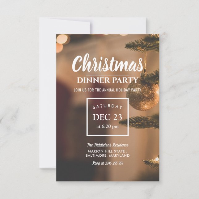 Invitación Navidades Cena Fiesta Festividades Elegantes Luces (Anverso)