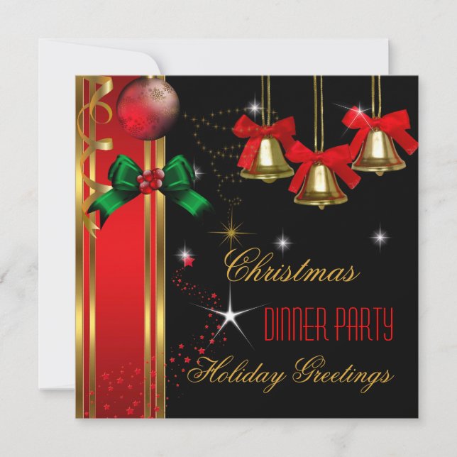 Invitación Navidades Cena Fiesta festividades Ornamentos rojo (Anverso)
