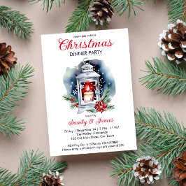 Invitación Navidades cena fiesta lantern poinsettia