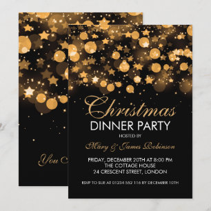 Invitación Navidades Cena Fiesta Oro Estrellas parkling