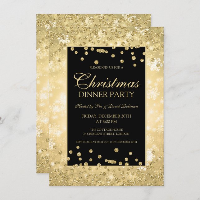 Invitación Navidades Cena Fiesta Oro Purpurina Winder Wonder (Anverso / Reverso)