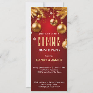 Invitación Navidades cena fiesta oro y rublos rojos