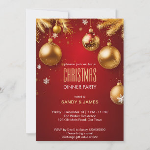 Invitación Navidades cena fiesta oro y rublos rojos