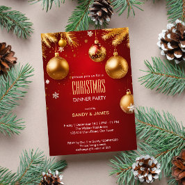 Invitación Navidades cena fiesta oro y rublos rojos