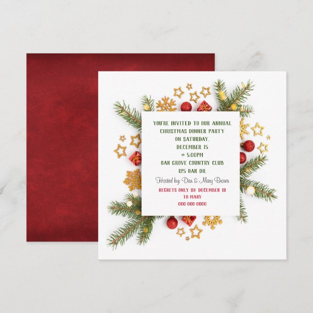 Invitación Navidades Cena Fiesta Pine (Anverso / Reverso)