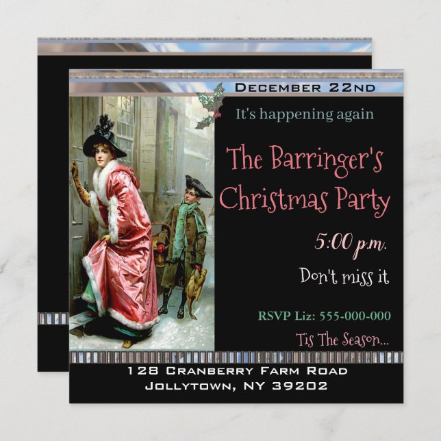 Invitación Navidades Cena Fiesta victoriano (Anverso / Reverso)