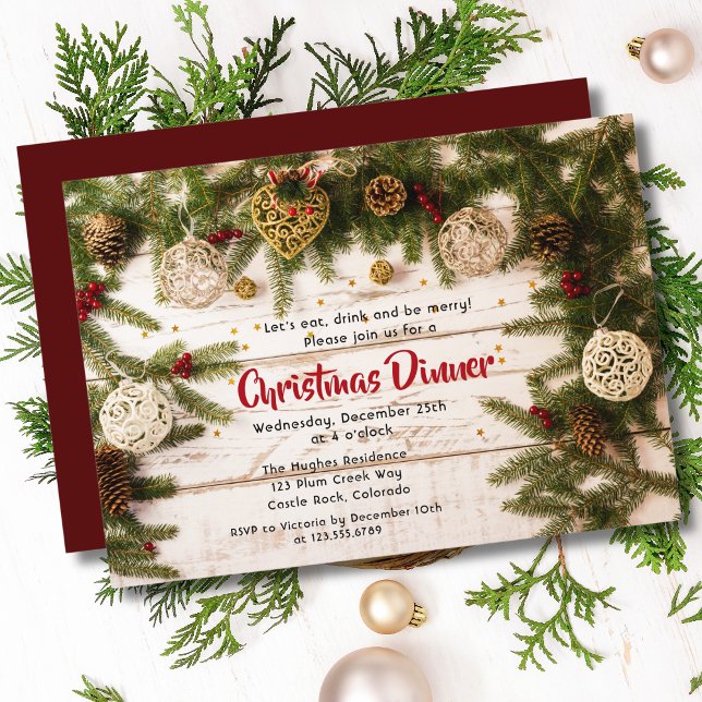 Invitación Navidades Cena Rústica Floral De Pino (Subido por el creador)