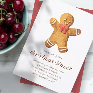 Invitación Navidades Cena Watercolor Gingerbread Man
