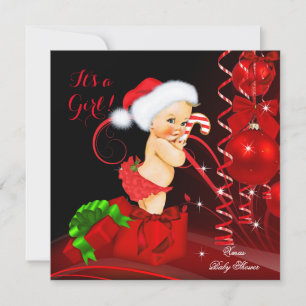 Invitación Navidades Chica de Baby Shower Rojo Rubia Negra
