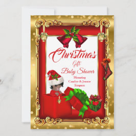 Invitación Navidades Chica Niño Baby Shower Red Gold Gift Box