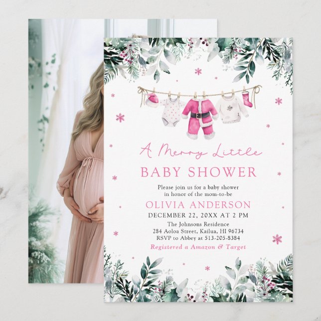 Invitación Navidades Chica Pink Un Poco Más De Baby Shower (Anverso / Reverso)