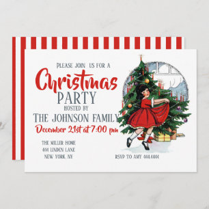 Invitación Navidades Chica Vintage Ilustracion