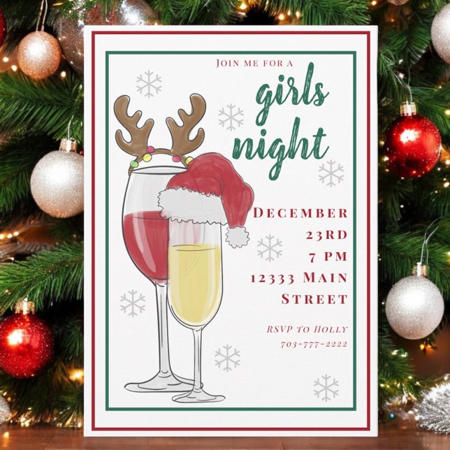Invitación Navidades Chicas Noche Santa Wine Champagne (Subido por el creador)