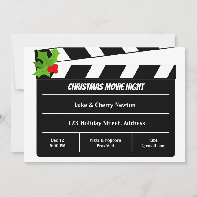 Invitación Navidades Cine Nocturno Clapboard Holly Berry (Anverso)