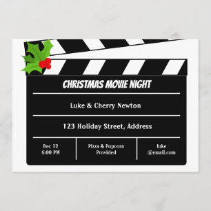 Invitación Navidades Cine Nocturno Clapboard Holly Berry