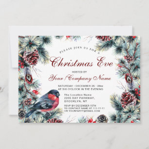 Invitación Navidades clásicos de guirnaldas y pájaros rojos