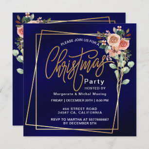 Invitación Navidades clásicos de marco floral azul