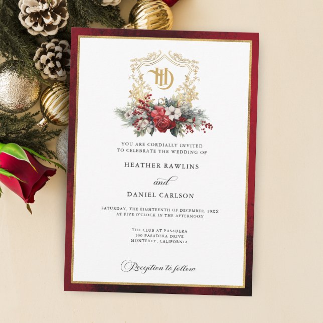 Invitación Navidades clásicos Escudo floral Monograma Boda (Subido por el creador)
