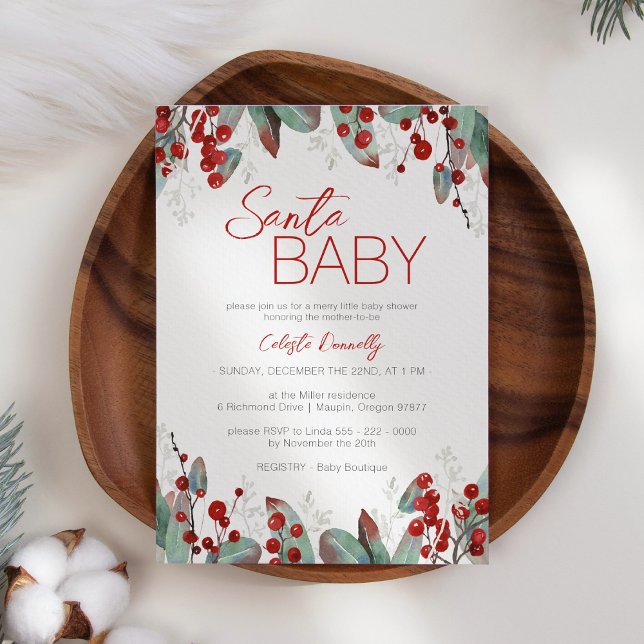 Invitación Navidades clásicos Greenery Santa Baby Shower (Subido por el creador)
