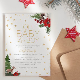 Invitación Navidades clásicos simples blanco Oh bebé ducha