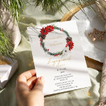 Invitación Navidades clásicos simples fiesta de compromiso mo<br><div class="desc">Esta sencilla y clásica invitación a participar en una moderna fiesta de Navidades presenta un brillante y limpio telón de fondo blanco con letras minimalistas, negras y doradas y acentos caligráficos manuscritos. Los adornos de hermosos y clásicos coronas verdes y rojas de Navidades con delicadas características de oro crean una...</div>