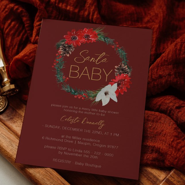 Invitación Navidades clásicos Wreath Red Santa Baby Shower (Subido por el creador)