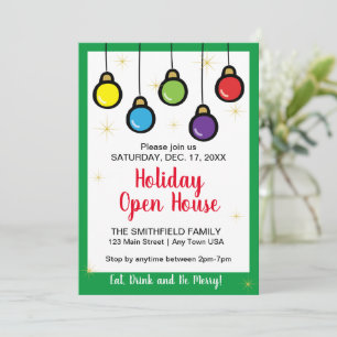 Invitación Navidades colgando la casa abierta de ornamentos