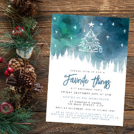 Invitación Navidades color de agua azul Fiesta de cosas favor