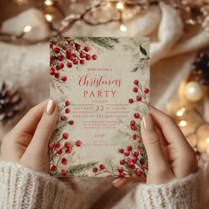 Invitación Navidades color de agua rojo y blanco