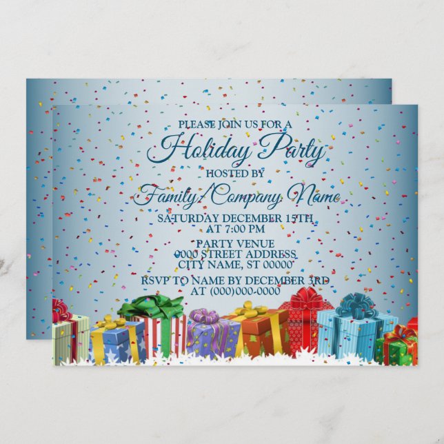 Invitación Navidades Colorful Gifts Fiesta de vacaciones (Anverso / Reverso)