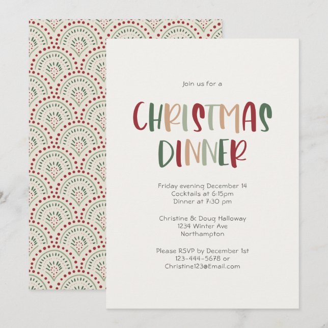 Invitación Navidades coloridos festivos Fiesta de cena (Anverso / Reverso)
