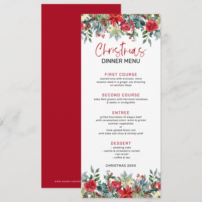 Invitación Navidades coloridos flores y follaje de invierno (Anverso / Reverso)