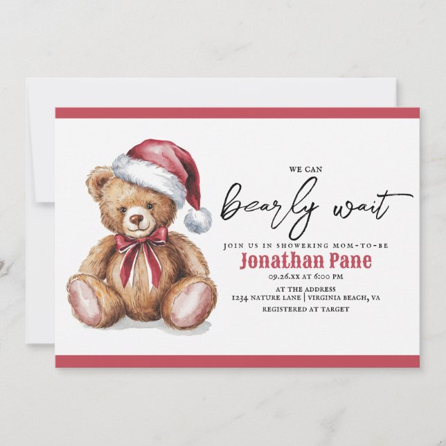 Invitación Navidades con acuarela Bearly Wait Baby Shower (Anverso)