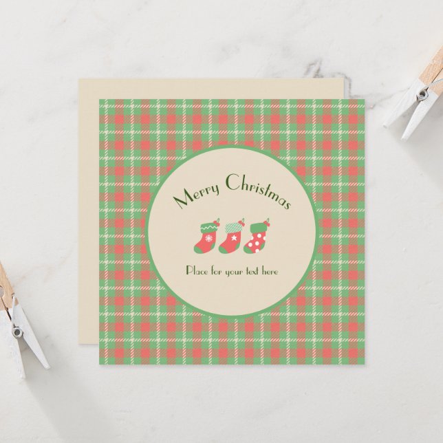 Invitación Navidades con base verde de Plaid (Anverso/Reverso In Situ)
