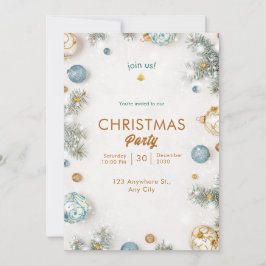 Invitación Navidades con clase blanca y azul