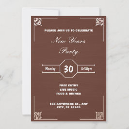 Invitación Navidades con decoración de color marrón rústico e