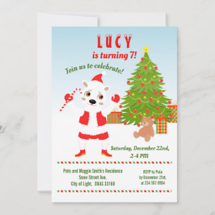 Invitación Navidades con fiesta de cumpleaños del oso polar