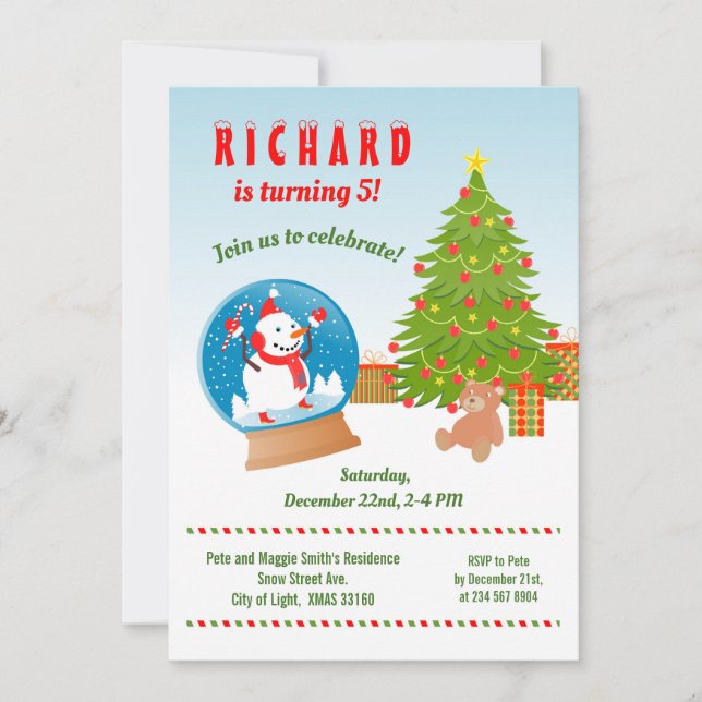 Invitación Navidades con la fiesta de cumpleaños de Snowman (Anverso)