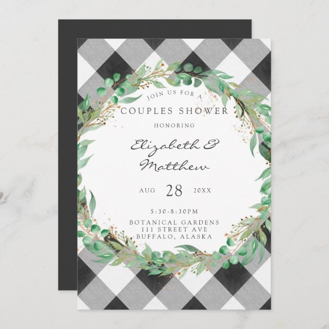 Invitación Navidades con manto de búfalo Wreath Gold Couples  (Anverso / Reverso)