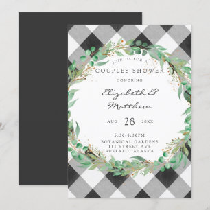 Invitación Navidades con manto de búfalo Wreath Gold Couples