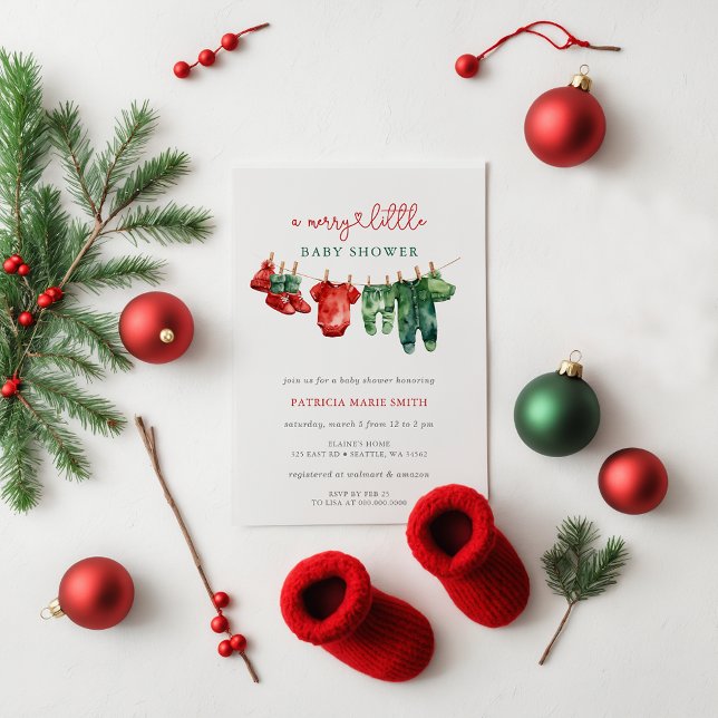 Invitación Navidades con poco género Baby Shower neutral (Christmas Merry Little Baby Shower Gender Neutral Invitation)