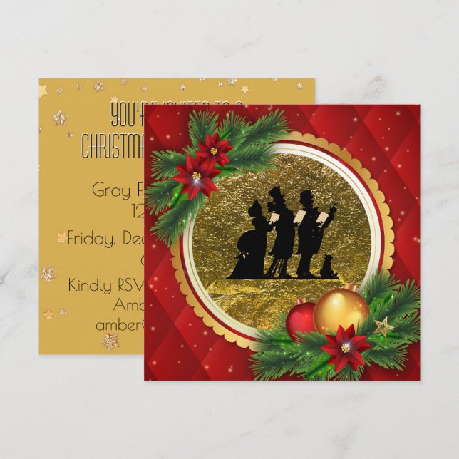 Invitación Navidades con tema victoriano del Fiesta Red Gold (Anverso / Reverso)