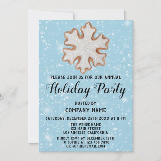 Invitación Navidades Cookie Company Holiday Party Blue Snow (Anverso)