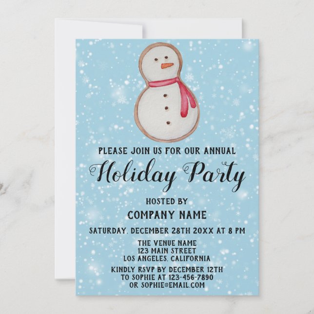 Invitación Navidades Cookie Company Holiday Party Blue Snow (Anverso)