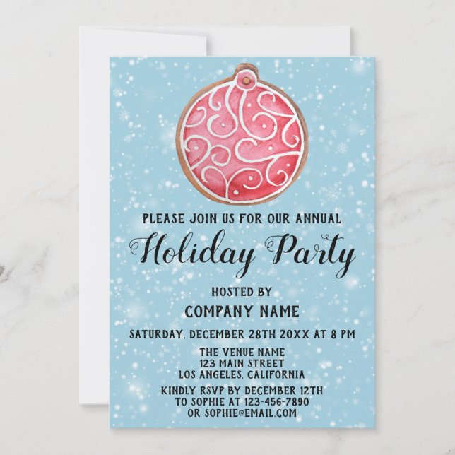 Invitación Navidades Cookie Company Holiday Party Red Ball (Anverso)