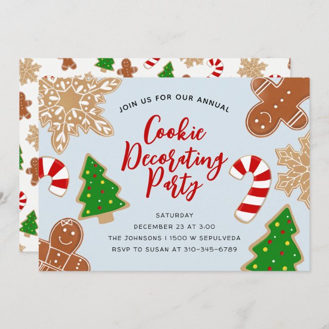 Invitación Navidades Cookie decoran fiesta navideña (Anverso / Reverso)