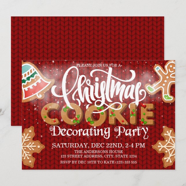 Invitación Navidades Cookie decorando el Fiesta rojo (Anverso / Reverso)