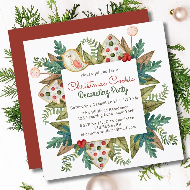Invitación Navidades Cookie decorando Fiesta acuarela (Subido por el creador)